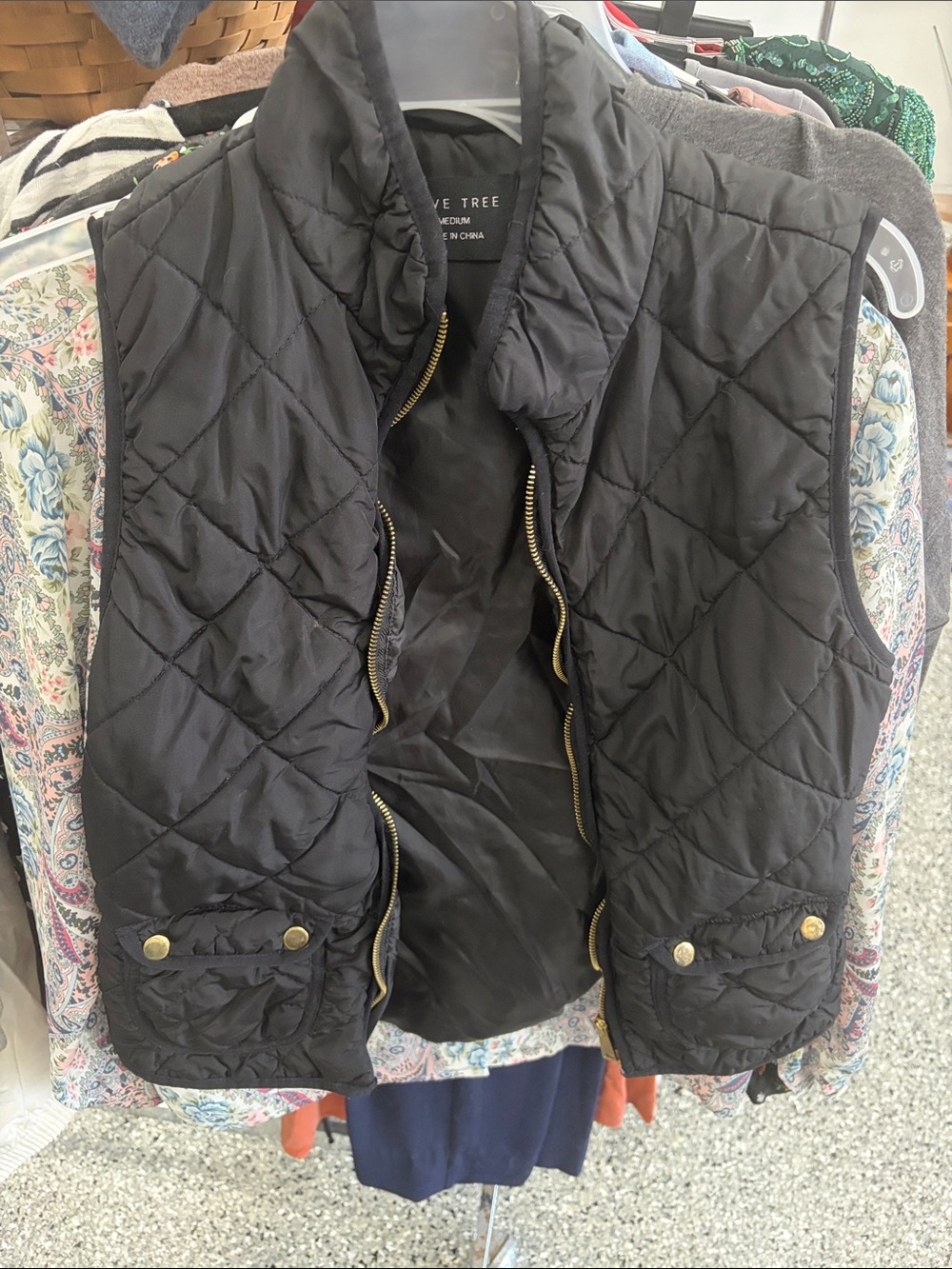 Love Tree Black Quilted Sleeveless Vest with Gold Hardware